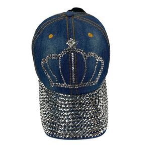 Denim Rhinestone Crown Cap